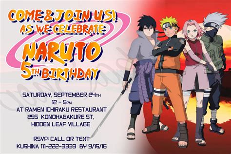 Naruto Birthday Party Invite Naruto Diy Invite Printable Etsy Free