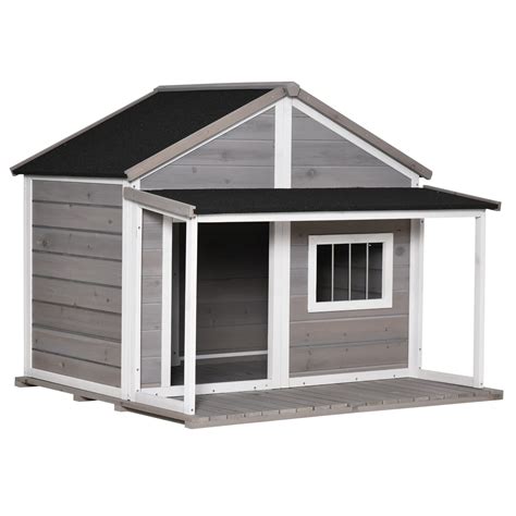 Buy Pawhut Outdoor Dog House Cabin Style Wooden Raised Pet Kennel With