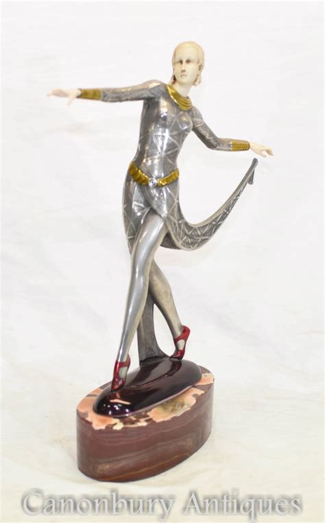 A rare art deco bronze figurine by claire weiss for goldscheider dancer in movement circa 1934, vienna austria. Art Deco Lorenzl Exotic Dancer Statue - Pewter Figurine