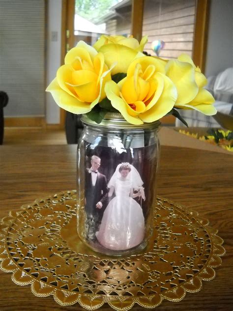 50th Wedding Anniversary Table Centerpieces Mason Jar With Photos From