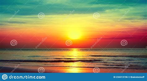 Beautiful Sunset Panorama Tropical Island Beach Landscape Sunrise