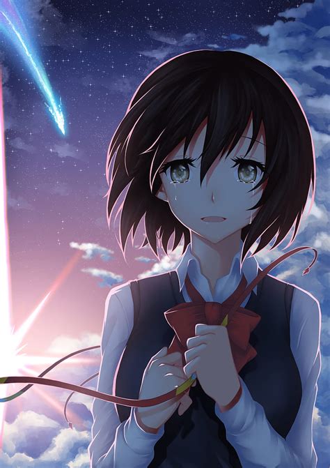 1366x768px 720p Free Download Anime Anime Girls Miyamizu Mitsuha Crying Sky Clouds