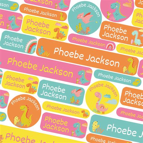Personalised Colourful Dinosaur Name Labels School Name Tags School
