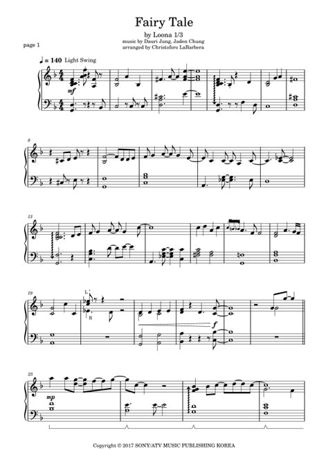 Fairy Tale Arr Christoforo Labarbera Sheet Music Loona 13 Piano