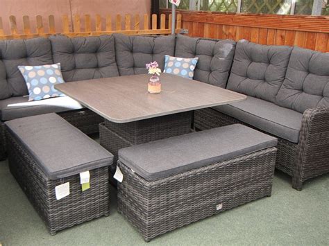 The grey rattan garden sets come in 4 and 6 piece dining sets, corner sofas and round garden table and chairs. Larne Stone Grey Rattan Corner Sofa Set - Garden Centre ...