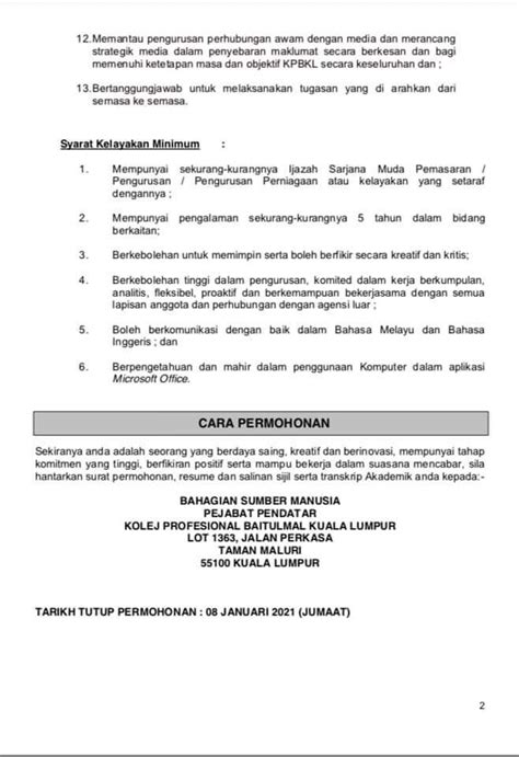 Jawatan kosong terkini kerajaan 2021. Iklan Jawatan Kolej Profesional Baitulmal Kuala Lumpur ...