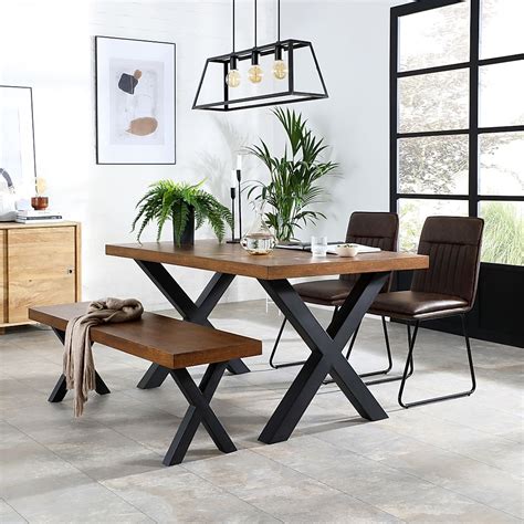 Franklin 150cm Industrial Oak Dining Table And Bench With 2 Flint