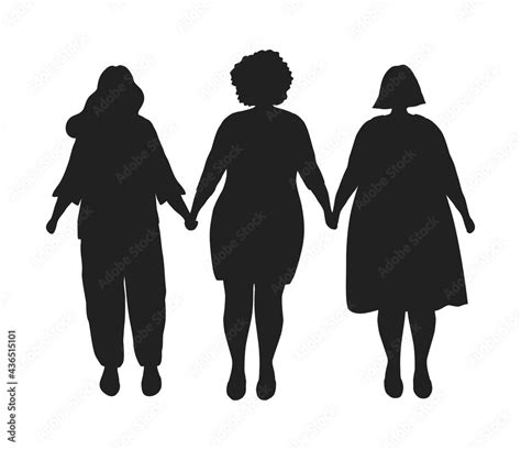Silhouettes Of Overweight Women Plump Women Are Holding Hands Plus