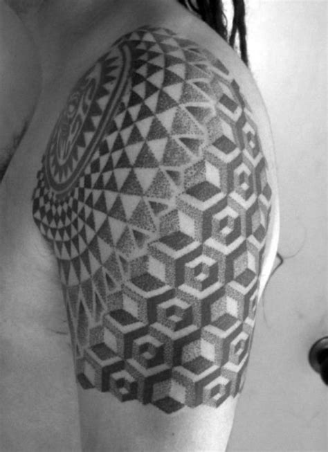 3d Triangles And Cubes Male Quarter Sleeve Tattoo Trendy Tattoos