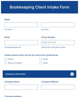 New Bookkeeping Client Intake Form Fill And Sign Printable
