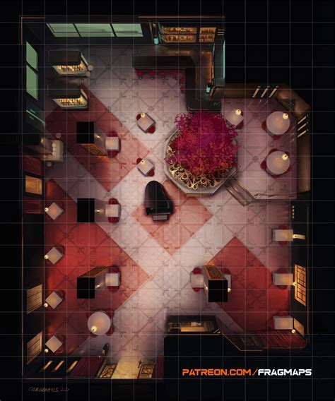 High Class Luxury Restaurant Cyberpunk Ttrpg Battle Map Cyberpunk