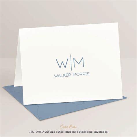 thin line monogram monogrammed folded note cards curio press
