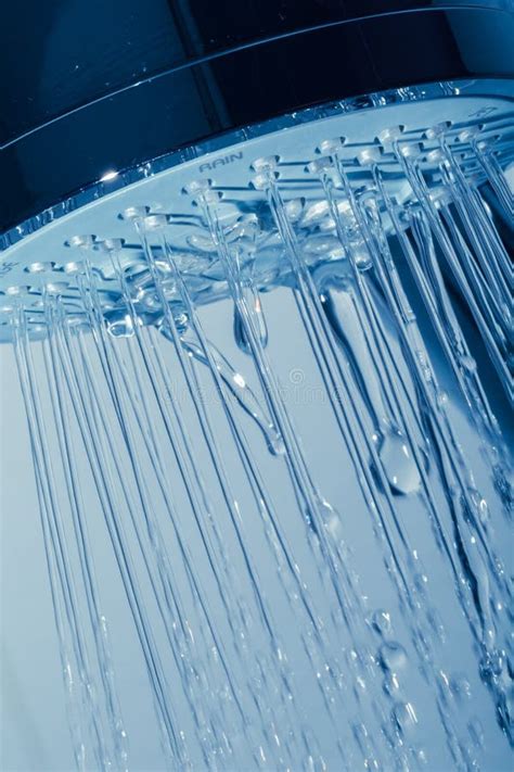 Shower Head With Water Stream On Blue Background Stock Image Image Of