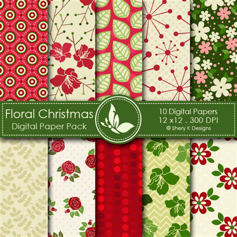 Floral Christmas Digital Papers Shery K Designs