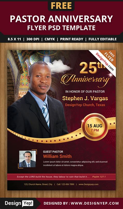 pastor anniversary flyer psd template designyep
