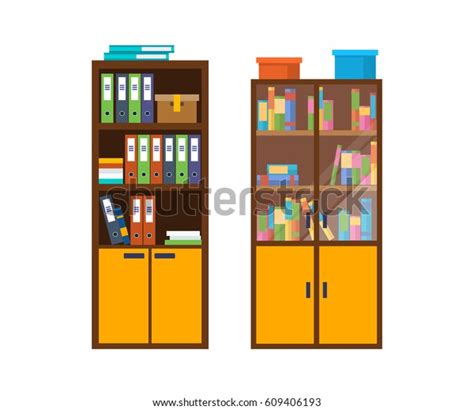 Modern Office Wooden Cabinet With Many Folders And Accounting Files