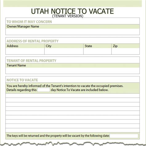 Sep 30, 2020 · demand repairs from your landlord. Utah Tenant Notice to Vacate