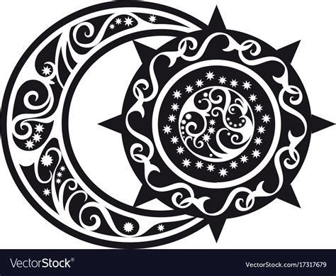 Abstract Pattern Crescent Moon And Sun Symbol Vector Image