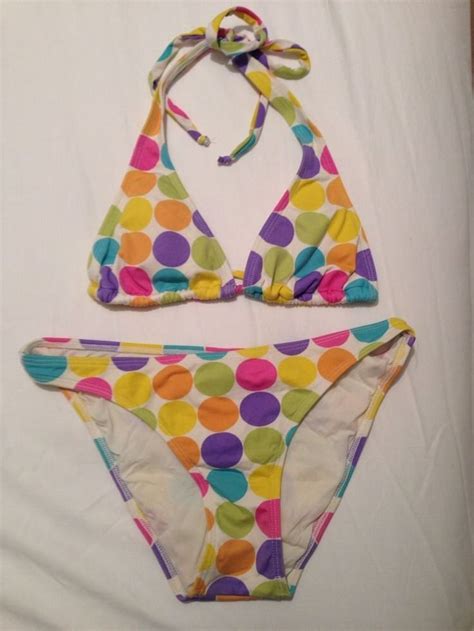 Junior Swimsuit Bikini Polka Dots Multi Color Medium Bikinis Junior