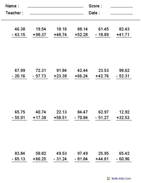 Adding and Subtracting With Decimals Worksheets This worksheet was