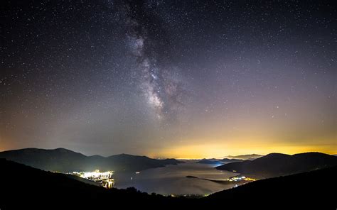 Milky Way Galaxy Stars Night Fog Mist Mountains Landscape Hd Wallpaper