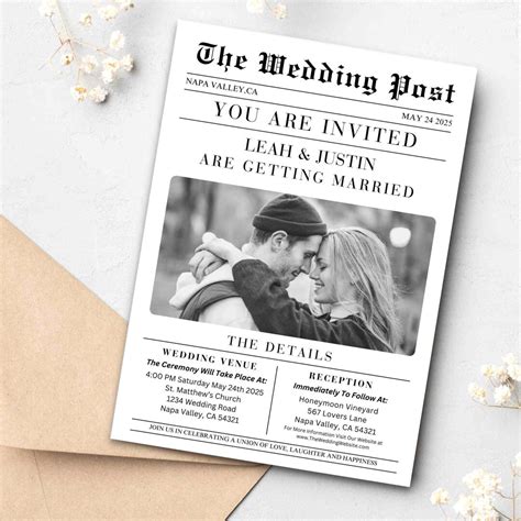 Newspaper Wedding Invitation Template Newspaper Invitations Editable