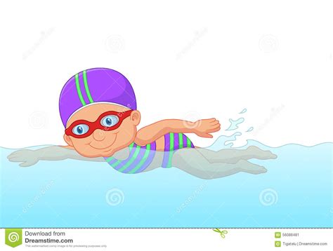 Cartoon Little Girl Swimmer In The Swimming Pool Stock