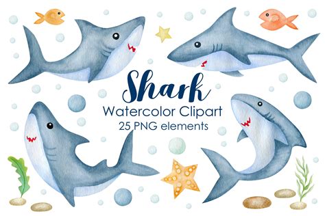 Cute Shark Underwater Cartoon Shark Clipart Vector Illustration Clip