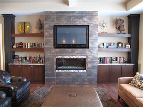Modern Linear Fireplace With Tile Surround Electric Fireplace Wall