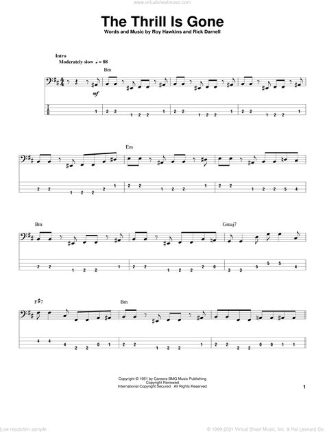 Bb king plays 'the thrill is gone' in 1989. King - The Thrill Is Gone sheet music for bass (tablature ...