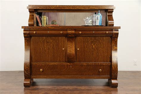 Empire Oak Antique 1917 Sideboard Server Or Buffet Gallery And Mirror