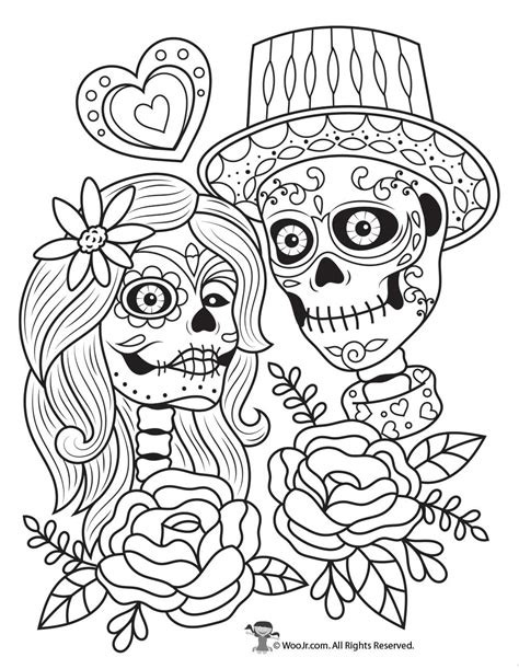 Day Of The Dead Couple Adult Coloring Free Woo Jr Kids Activities