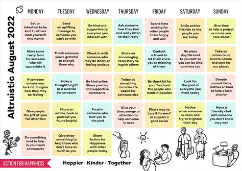 August 2022 Action For Happiness Calendar