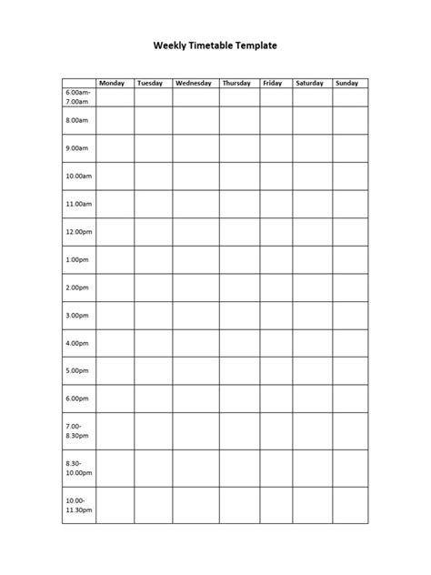 Weekly Timetable Template Pdf