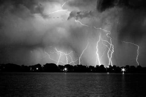 Black And White Lightning Storm At The Lake By James Bo Insogna