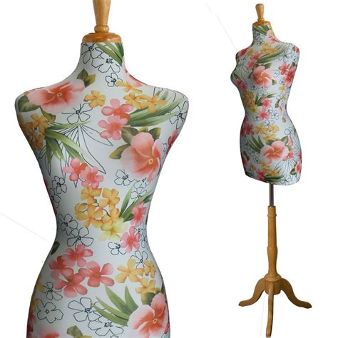 Female Decorative Dress Form Mannequin Print Fabric Tropical Flowers