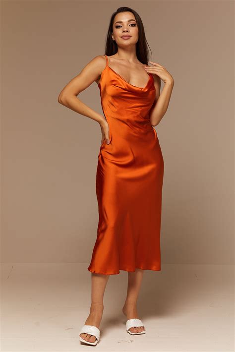 Burnt Orange Silk Slip Dress Cowl Neckrust Midi Silk Etsy