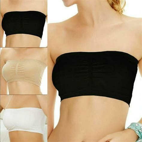 canis womens strapless padded bra bandeau tube top removable pads seamless crop colors