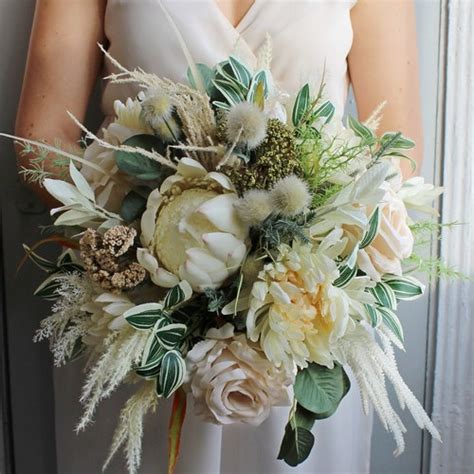 Boho Bridal Bouquet Taupe Tan Ivory Neutral Bouquet Fall Etsy