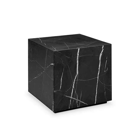 Nero Marquina Black Marble Monolith Cube Side Table Marble Block