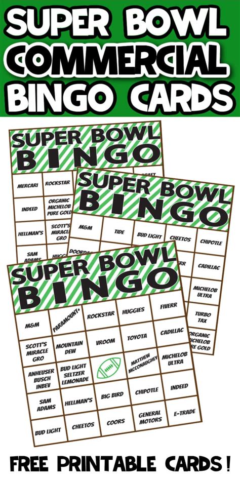 Super Bowl Commercial Bingo Printable Cards