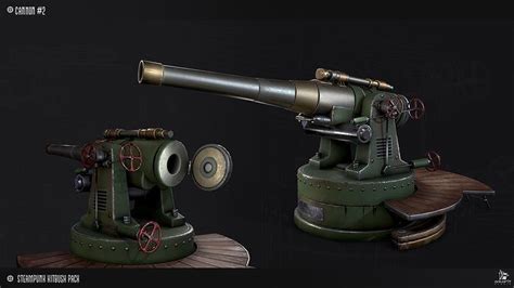 3d Model Steampunk Cannon Model Pack Game Ready Kitbash Textured Vr