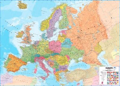 European Political Wall Map With Flags Politically Colored Wall Map Of