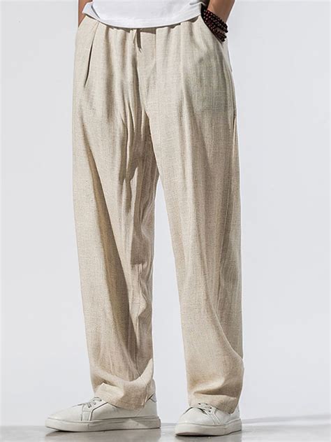 Chinese Style Loose Trousers Mens Linen Pants Casual Harem Pant