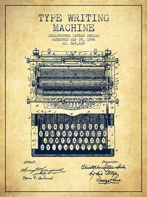 Type Writing Machine Patent From 1896 Vintage Digital Art By Aged