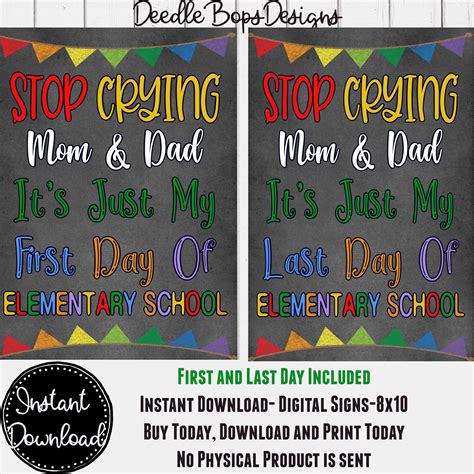 Stop Crying Mom And Dad Elementary School Sign Printable Etsy