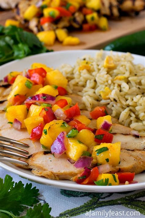 Then serve the cooked chicken with some of the salsa spooned over and the rest served separately, along. Pineapple Mango Salsa - A Family Feast