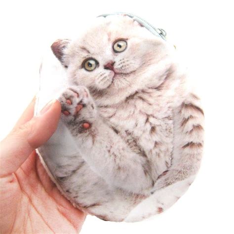 White Fluffy Kitty Cat Kitten Shaped Fabric Zipper Coin Purse Make Up