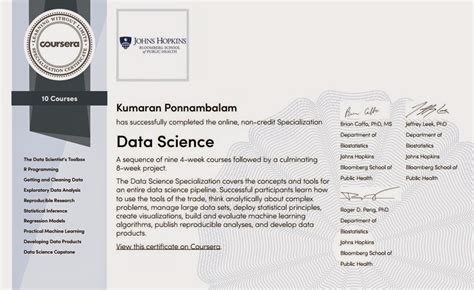 The ibm data science professional certificate is an interesting course because it has many components of independent data science courses, such as a courses in methodology, an introduction to python, and an overview of popular open source tools such as jupyter notebooks. Big Data Science Practice: Got my Coursera Data Science ...