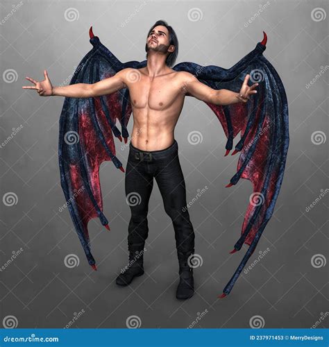 Handsome Dark Demon Or Angel With Dark Leather Wings And Hands